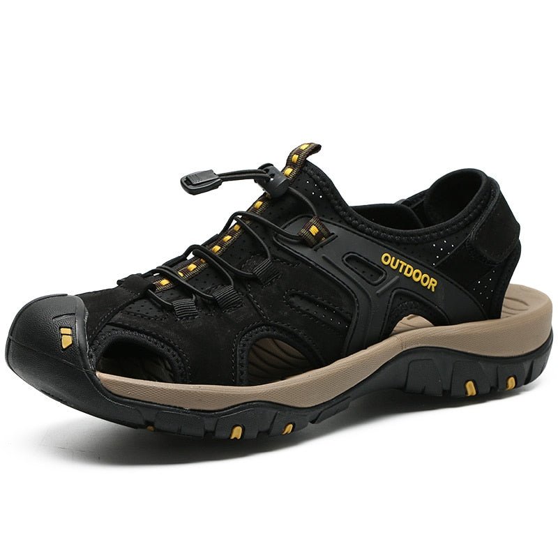 Sandales de randonnée en cuir véritable et antidérapant pour hommes - Noir - Nos Sandales