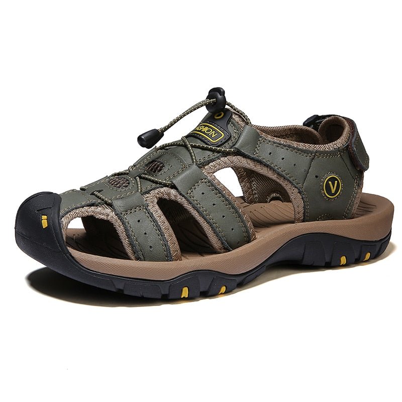 Sandales de randonnée en cuir véritable pour hommes - Gris - Nos Sandales