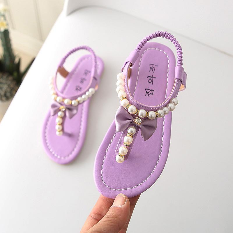 Sandales d'été à nœud et avec perles pour filles - Violet - Nos Sandales