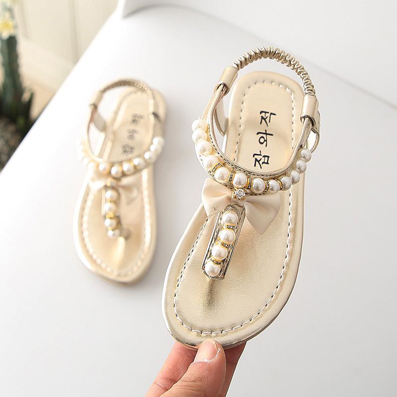 Sandales d'été à nœud et avec perles pour filles - Or - Nos Sandales