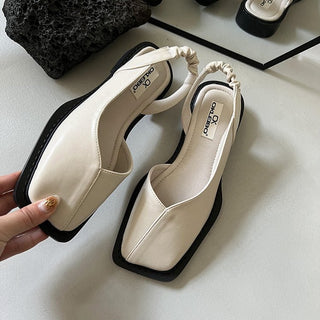 Sandales fermé à talon plat et bande élastique pour femme - Beige - Nos Sandales