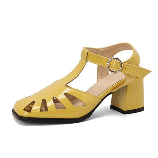 Sandales fisherman en cuir et a talon carré pour femme - Jaune - Nos Sandales