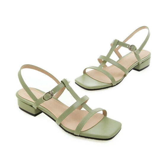 Sandales gladiateur à petit talons et bout carré pour femmes - Vert - Nos Sandales