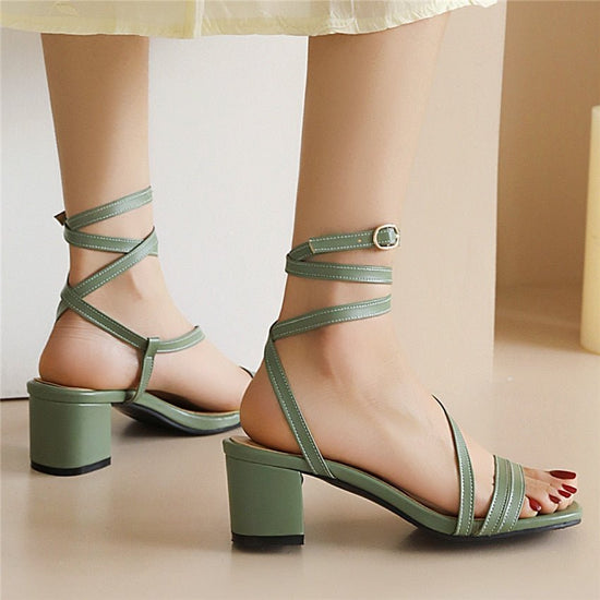 Sandales gladiateur à petit talons pour femmes - Vert - Nos Sandales