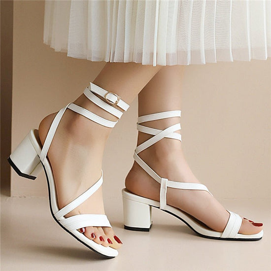 Sandales gladiateur à petit talons pour femmes - Blanc - Nos Sandales