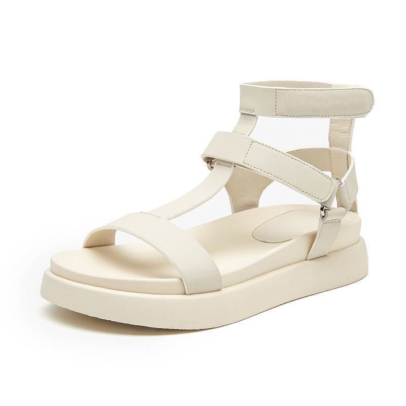 Sandales gladiateur en cuir et confortable pour femme - Beige - Nos Sandales