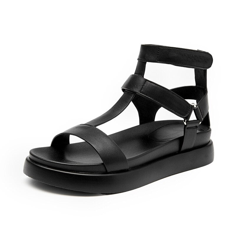 Sandales gladiateur en cuir et confortable pour femme - Noir - Nos Sandales