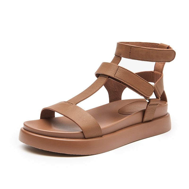 Sandales gladiateur en cuir et confortable pour femme - Marron - Nos Sandales