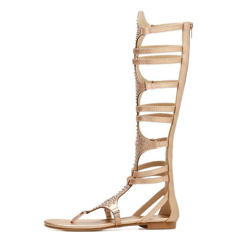 Sandales gladiateur montante en cuir avec motif en crital pour femmes - Or - Nos Sandales