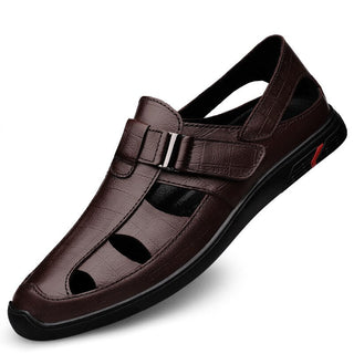 Sandales italienne d'affaire en cuire véritable pour homme - Marron - Nos Sandales