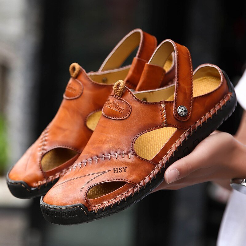 Sandales italiennes en cuire pour hommes - Marron - Nos Sandales