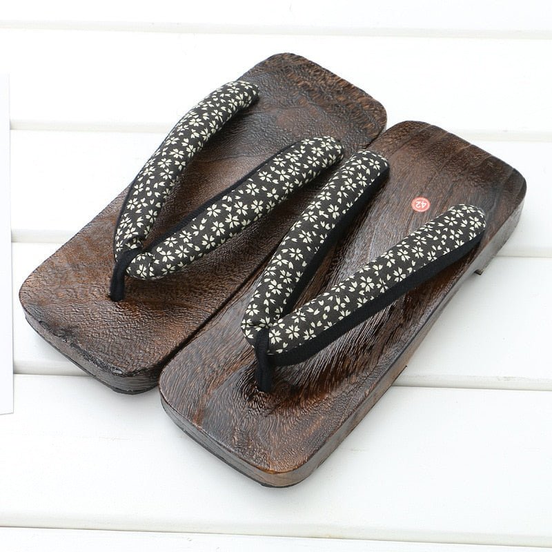 Sandales japonaises à semelle en bois et lanière avec motif - Beige - Nos Sandales