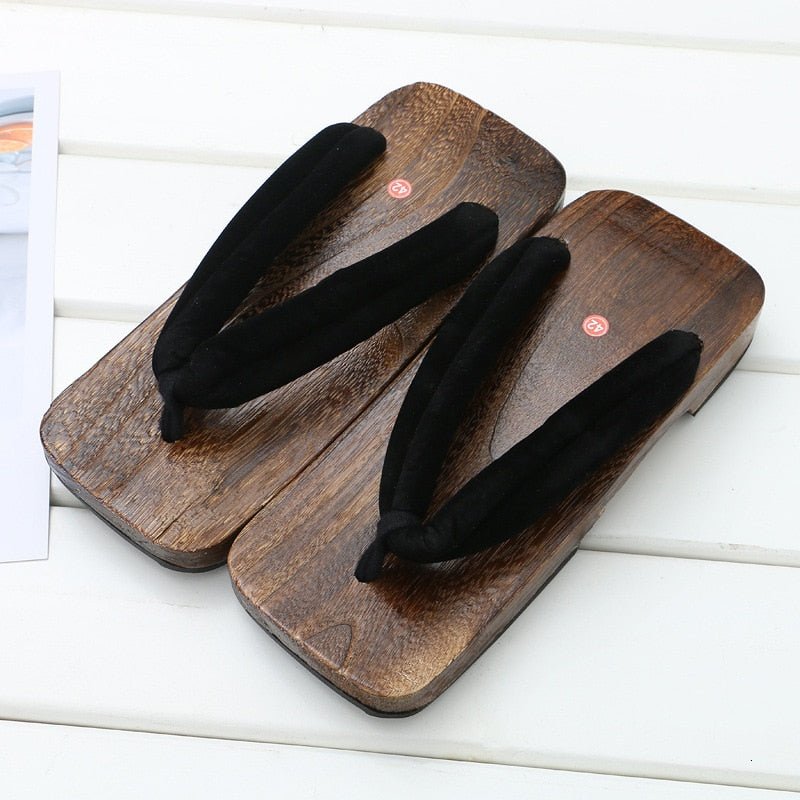 Sandales japonaises à semelle en bois et lanière avec motif - Marron - Nos Sandales