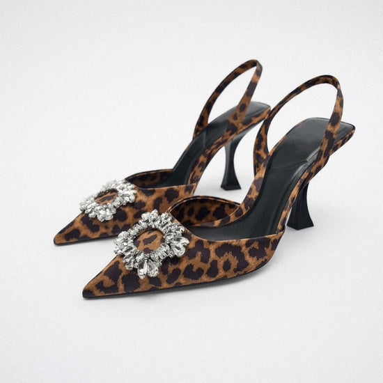 Sandales léopard à talons hauts et a bout pointu pour femmes - 35 - Nos Sandales