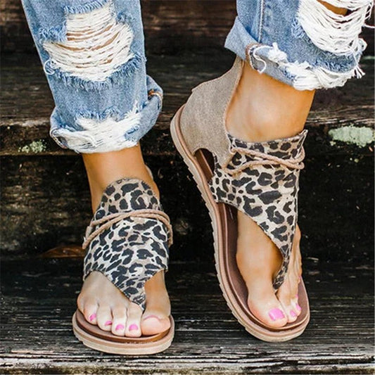 Sandales léopard plates en cuir pour femme - 35 - Nos Sandales
