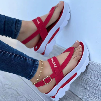 Sandales plateformes d'été et antidérapant pour femme - Rouge - Nos Sandales