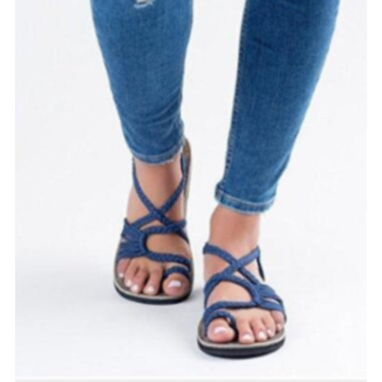 Sandales plates à cordes colorées pour femme - Bleu - Nos Sandales