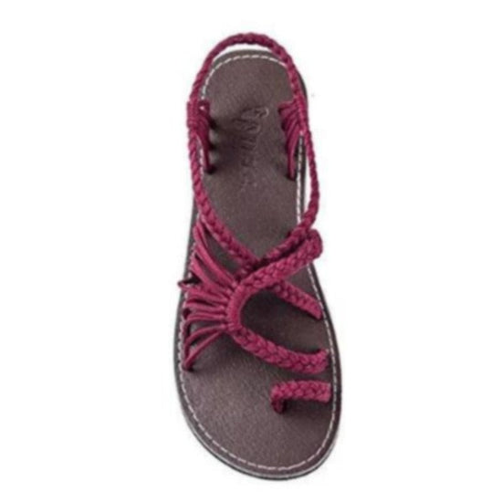 Sandales plates à cordes colorées pour femme - Rouge - Nos Sandales