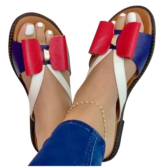 Sandales plates décontractées à Nœuds Papillons pour Femme - Rouge - Nos Sandales