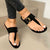 Sandales plates décontractées en cuir pour femmes - Noir - Nos Sandales