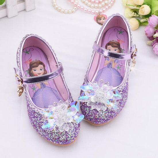 Sandales reine des neiges en cuir avec paillette pour filles - Violet - Nos Sandales