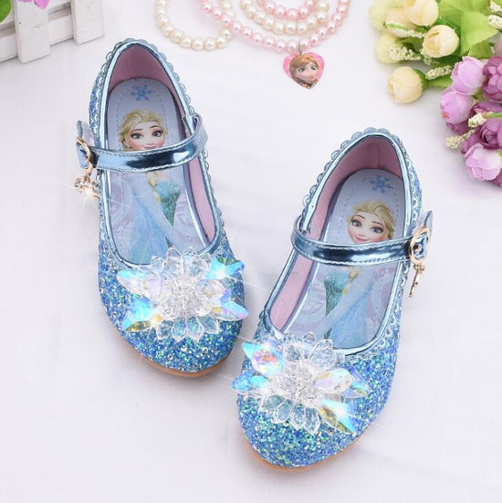 Sandales reine des neiges en cuir avec paillette pour filles - Bleu - Nos Sandales