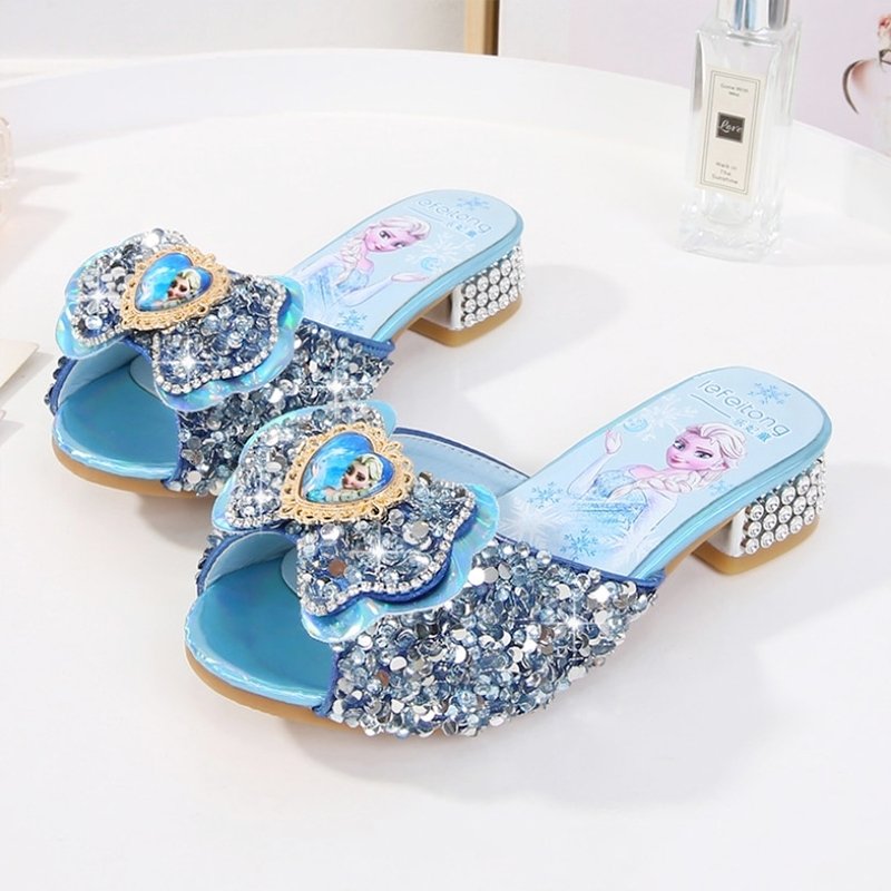 Sandales reine des neiges en cuir pour filles - Bleu - Nos Sandales