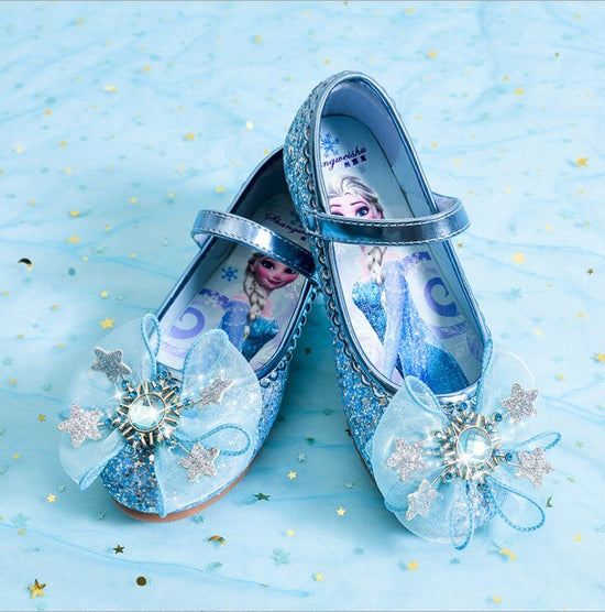 Sandales reine des neiges en cuire avec paillette et fleur pour filles - Bleu - Nos Sandales