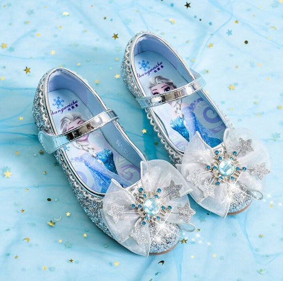 Sandales reine des neiges en cuire avec paillette et fleur pour filles - Blanc - Nos Sandales
