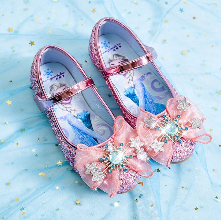 Sandales reine des neiges en cuire avec paillette et fleur pour filles - Rose - Nos Sandales