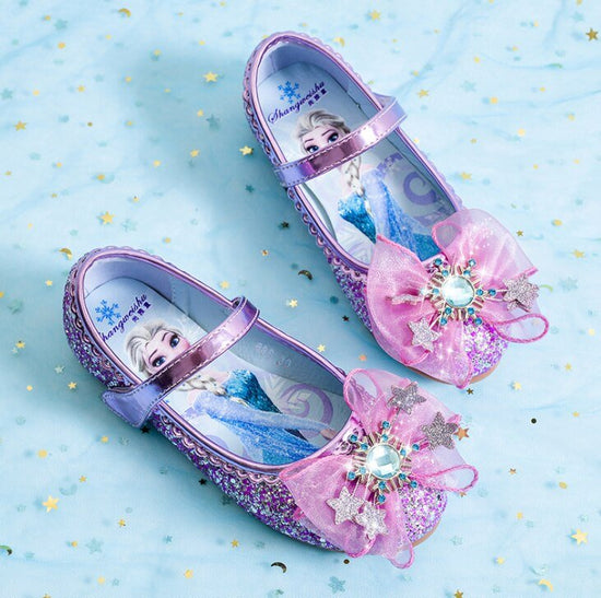 Sandales reine des neiges en cuire avec paillette et fleur pour filles - Violet - Nos Sandales