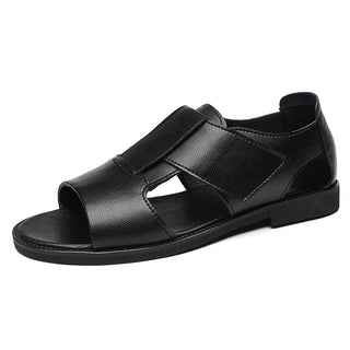 Sandales spartiates d'affaire en cuir pour hommes - Noir - Nos Sandales