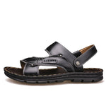 Sandales spartiates plates en cuire et confortable pour hommes - Noir - Nos Sandales