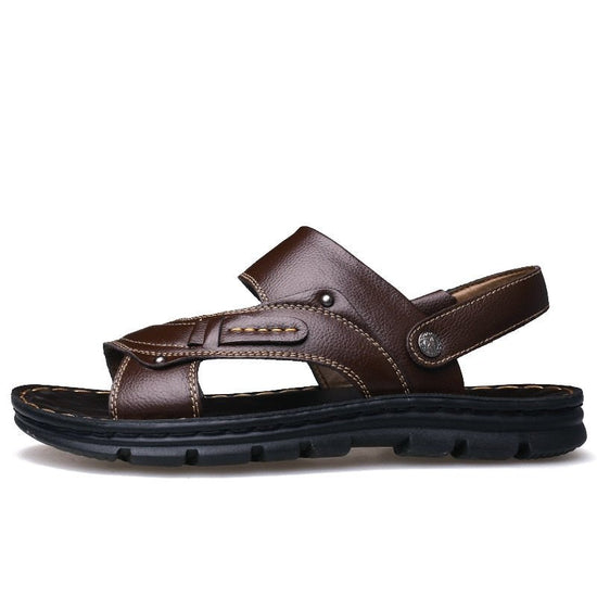 Sandales spartiates plates en cuire et confortable pour hommes - Marron clair - Nos Sandales