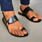 Sandales spartiates Vintage en cuir pour hommes - Noir - Nos Sandales