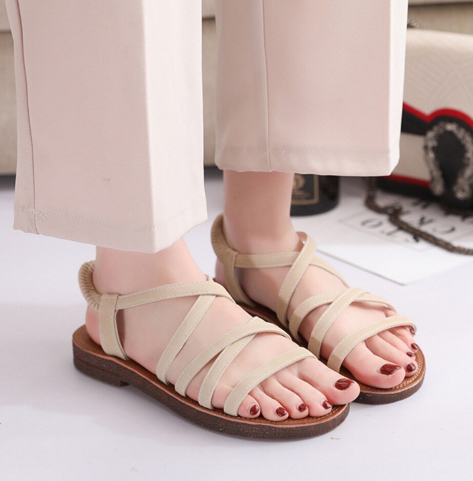 Sandales tropézienne plates et antidérapante pour femme - Beige - Nos Sandales